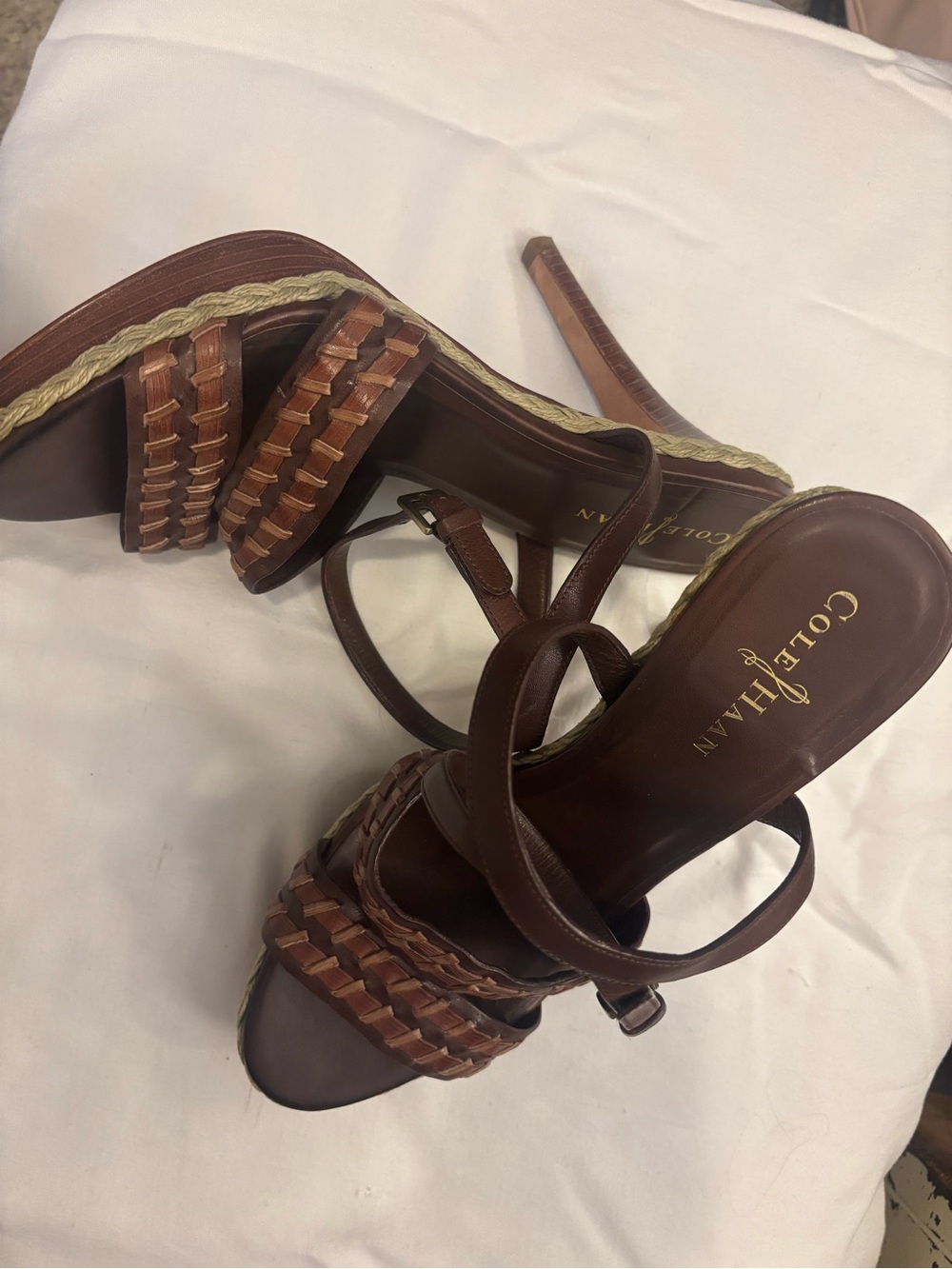Cole Haan Brown Braided Leather Strappy High Heel Sandals